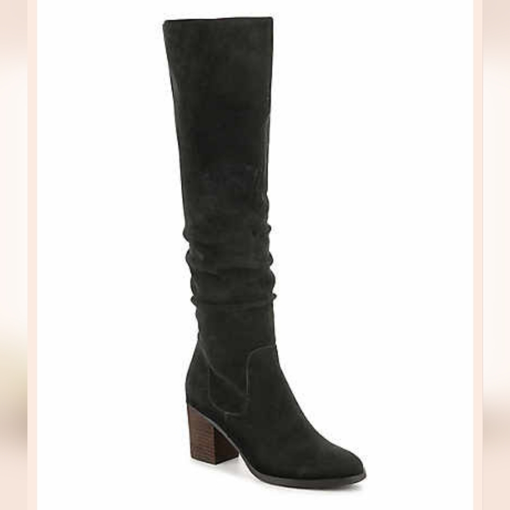 Levity Ursula Black Suede Block Heel Boots Size 10